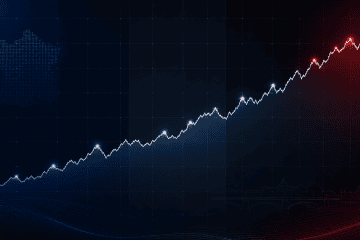 Abstract equity curve on a dark grid with French flag color accents, representing a systematic ETF backtest in a French assurance vie